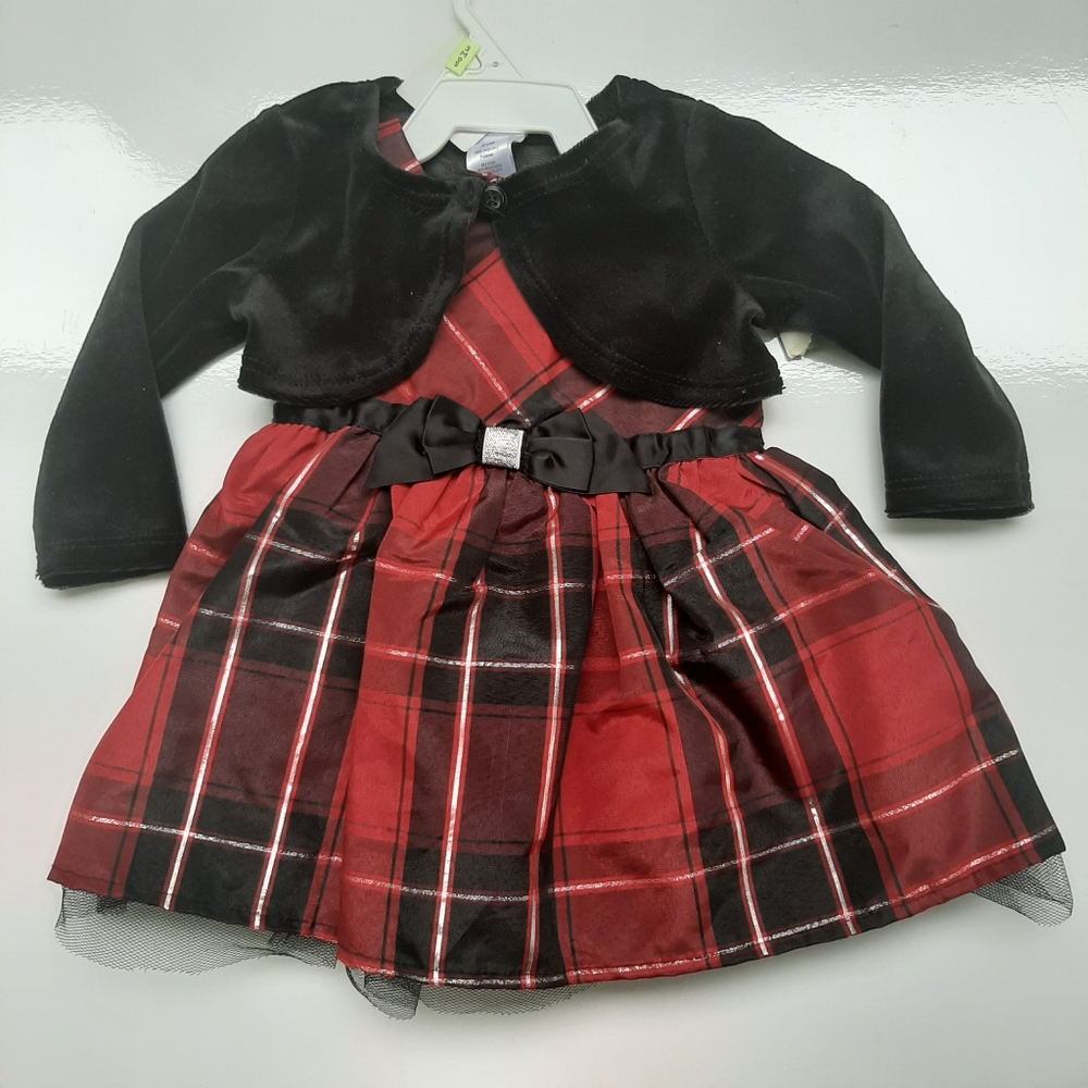 George Red Plaid Dress 2pc Set 3/6M - Picture 1 of 8